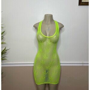 Pink Lipstick Women’s Adult Leaf Festival Flirt Net Mesh Lingerie  Dress